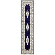 Unique Loom Narenj Collection Classic Traditional Medallion Textured Design Area Rug 3 0 x 13 0 Runner, Navy Blue/ Tan