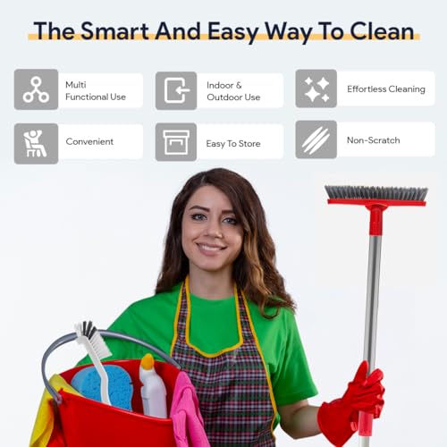 Foxtrot Living Grout Brush with Long Handle & Handheld Stiff Bristle Scrubber, V-Shaped Cleaner with Telescopic Handle for Easy Cleaning & Storage - Tile Floor Cleaning Brush