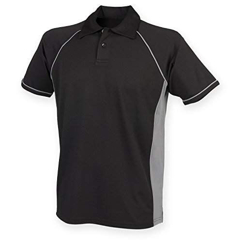 Image of Finden & Hales Mens Piped Performance Sports Polo Shirt (L) (Black/Gunmetal Grey)