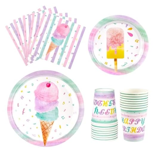 WERNNSAI Helado Servilletas de Platos y Taza - Helado y Paleta de Hielo Tema Suministros para la Fiesta para Chicas Cumpleaños Vajilla Vajilla Postre Platos Servilletas 16 Invitados 64 PCS