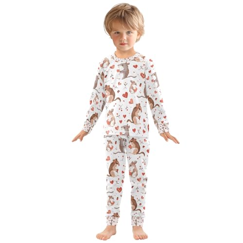 senya Squirrel Holding Love Heart Pajamas Set Long Sleeve Soft Cotton Sleepwear 2 Piece3