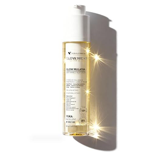 GLOW NIGHT Crema Antiarrugas - Rejuvenece 5 años - Crema Noche I 100/100 en Yuka I Retinol Encapsulado, Ácido Hialurónico Full-Spectrum y Bakuchiol 50ml