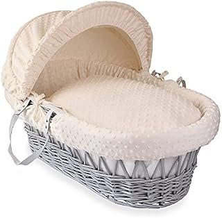 Clair de Lune | Dimple Grey Wicker Moses Basket with bedding | Includes mattress, Hood, Padded liner, Coverlet | UK Made with love (Cream)