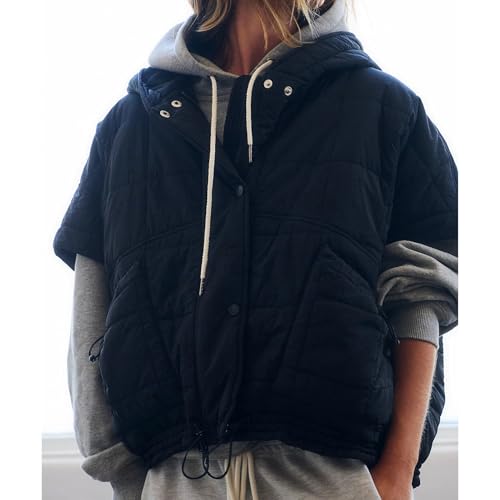 Womens Hooded Puffer Vest Sleeveless Full Zip Stand Collar Oversized Puffy Vest Quilted Padded Gilet Coat Outerwear3