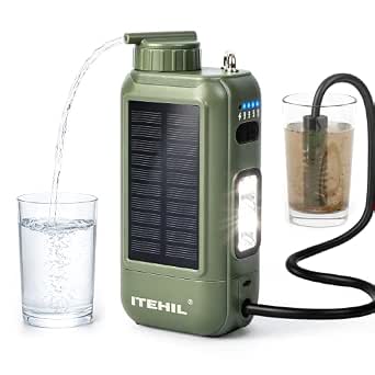 ITEHIL Portable Electric Water Filter with Solar Charging, 0.01 Micron Camping Water Purifier
