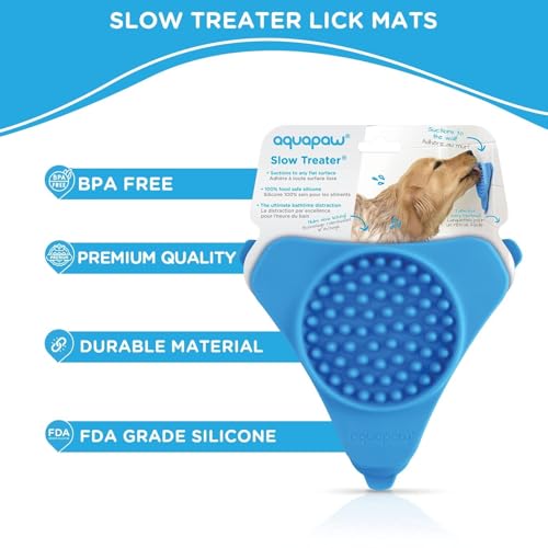 Aquapaw Non-Slip Licking Mat for Dogs & Cats | Slow Feeder for Treats & Peanut Butter | Anxiety Relief & Boredom Reducer with Suction Cups | Ideal for Bathing & Grooming - Blue