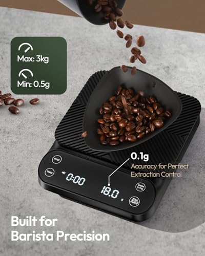 Image of Maestri House S3 Coffee Scale with Timer, 3kg /0.1g Rechargeable Pour Over Coffee Scale, 3 Brew Modes, Adjustable Brew Ratios & Flow Rate Display, Scale for Pour Over, Espresso & French Press-Black