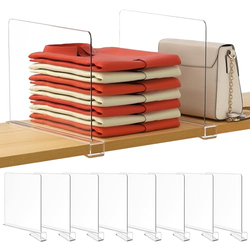Tall Clear Shelf Dividers, 8-pack for Closet Organization