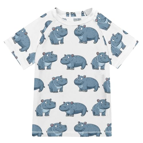Rash Guard Bathing Suit Girls Short Sleeve Kids Rash Guard Swim 11T Cartoon Cute Hippo White
