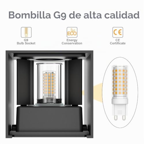 Miniatura 2 de Klighten 4 Pcs Aplique Pared Led Con G9 Led Bombillas Reemplazables, Blanco Cálido 3000k Lampara De Pared Interior Exterior Ip54 Ángulo Ajustable Lámpara Pared Gris Oscuro