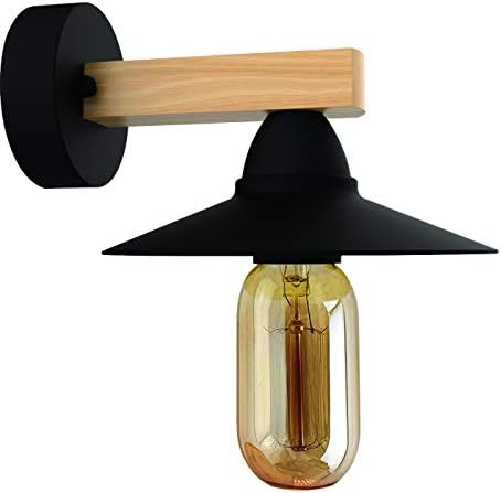 Vintage Industrial Wall Light Sconce Lamp Fixture Indoor, Retro Light Made of Steel and Wood, Colour: Black, Socket: E27 [Energy Class A+] (Black)