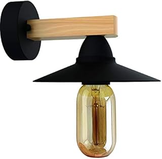 Vintage Industrial Wall Light Sconce Lamp Fixture Indoor, Retro Light Made of Steel and Wood, Colour: Black, Socket: E27 [Energy Class A+] (Black)