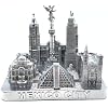 Mexico City Skyline 3D Model Landmark Replica Square Pewter Silver 4 1/2 Inches
