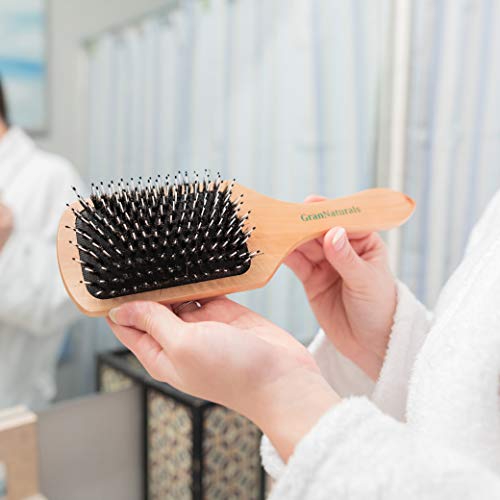Grannaturals Boar + Nylon Bristle Paddle Hair Brush - Large Natural Flat Square Wooden Hairbrush For Thick, Wavy, Straight, Long Or Short Hair - Women And Men #TOP6