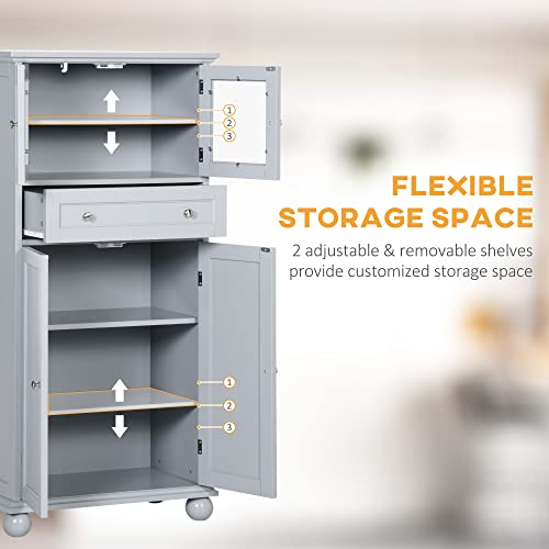 Homcom 52" Traditional Kitchen Pantry, Floor Storage Cabinet, Small Cupboard Organizer With Adjustable Shelves And 4-Doors For Dining Room, Living Room, Grey #TOP5