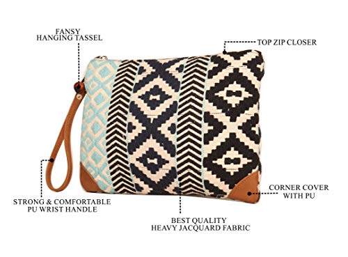 Image of ASTRID Striped 7 Cms Cosmetic Pouch (S ASTD0403-3 Black & White & Sea Green)
