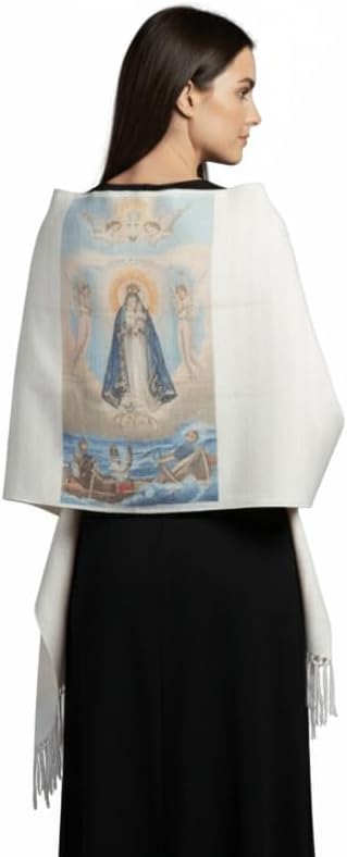 Mycubanstore Extra Large 100% Cotton Shawl Wrap with our Lady of Charity. Virgen de la Caridad del Cobre.