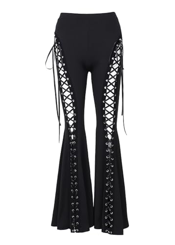 TSMNZMU Women Gothic Trousers Grunge Punk Low Waisted Pants Harujuku Sexy Hallow Bandage Pants Y2K Emo Wide Leg Trousers