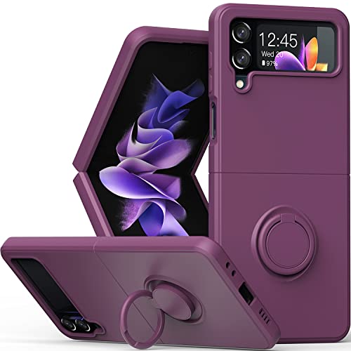 Coque pour Samsung Galaxy Z Flip 4 avec Béquille Rotative à 360°, Housse de Protection Complète en Silicone Anti-Rayures Antichoc Anti-Empreintes pour Samsung Galaxy Z Flip 4 5G(Violet) Cover