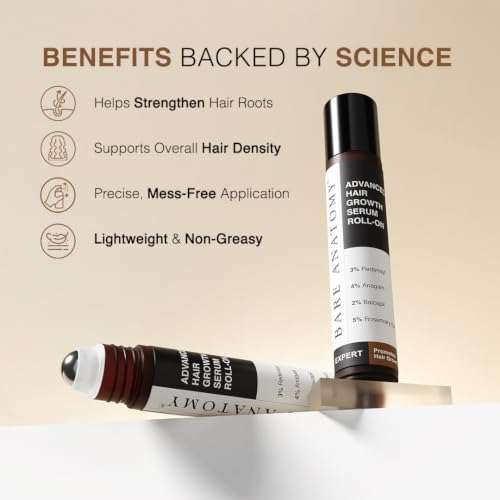 Image of Bare Anatomy Advanced Hair Growth Serum Roll On & Derma Roller Combo | 540 Titanium Needles | 3% Redensyl 4% Anagain 2% Baicapil | 25ml + 0.5mm