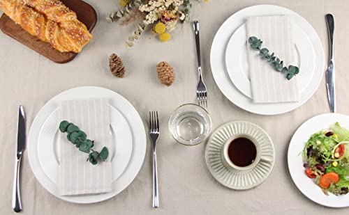 Infei White Striped Linen Cotton Dinner Cloth Napkins - Set Of 12 (40 X 30 Cm) - For Events & Home Use (Beige) #TOP4