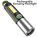 Portable LED Camping Flashlight with Carabiner Hook, Black and Green, Detachable Lantern Head, Battery Powered Emergency Light