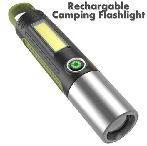 Portable LED Camping Flashlight with Carabiner Hook, Black and Green, Detachable Lantern Head, Battery Powered Emergency Light - Image 5