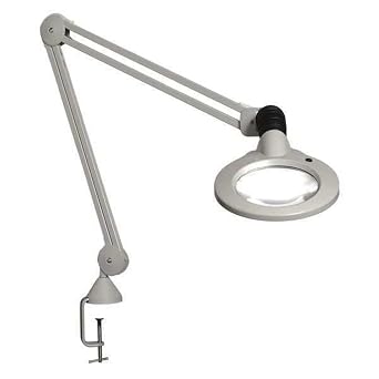 Luxo 18113LG KFM LED Illuminated Magnifier, 45" Arm, 3 Diopter, Edge Clamp, Light Gray