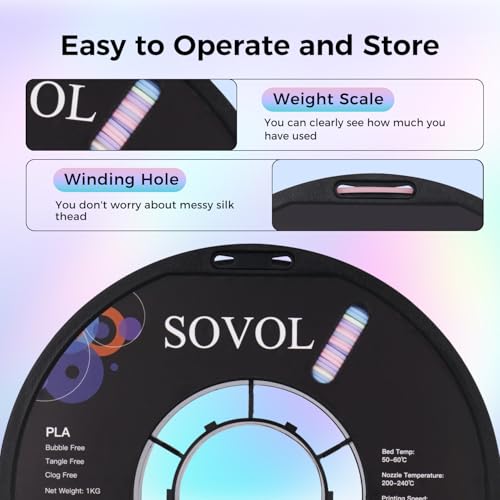Image of Sovol 3D Printer Silk Shiny Multicolored Gradient Fast Change Rainbow PLA 1kg (2.2 lbs) Spool 3D Printing Materials, Dimensional Accuracy + /- 0.03 mm, 1.75 mm
