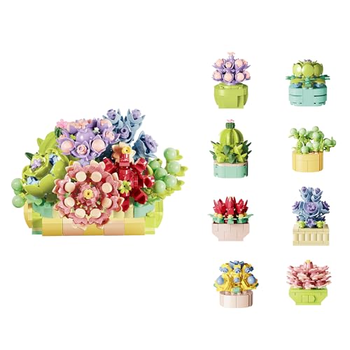 Botanicals Succulents Creative Building Bonsai Set,Botanical Collection Decorative Flower Blocks,Colourful Potted Plants Construction Toy(770pcs)