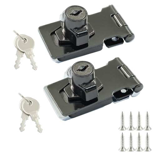 Image of Bivethoi 2Pcs Keyed Hasp Locks 2.5 Inch Twist Knob Keyed Locking Hasp, Stainless Steel Hasp Latches Keyed Different for Small Doors, Cabinets (Black)