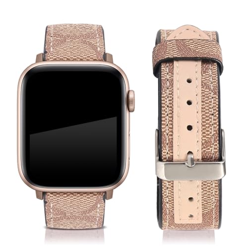 Designer Leather Band for Apple Watch 11 | Stylish Strap for All iWatch Series | Adjustable Fashion Wristband - Beige, 49mm 45mm 46mm 44mm 42mm (Apple Watch 1/2/3)
