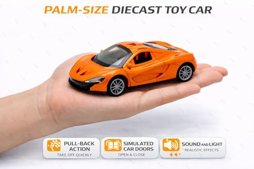 Image of 1:36 Scale McLaren 720S Toy Car - Die-Cast Metal Pull Back Vehicle with Openable Doors, Lights & Music - Sports Model for Kids, Boys & Collectors (Orange)