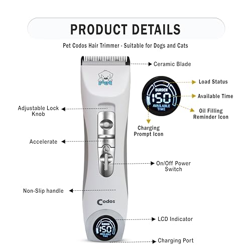 Image of GLUCKLICH Unisex Codos CP-9600 Professional Dog Hair Trimmer Low Noise Rechargeable Cordless Electric Quiet Waterproof Hair Clippers Set for Dogs Cats & Other Pets, White