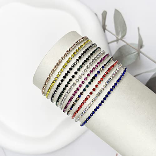 Urspetom 10 Pcs Rhinestone Bracelet Set For Women Girls Tennis Chain Stackable Stretch Rhinestone Bracelet Multicolor Daily Party Jewelry （Silver #TOP4