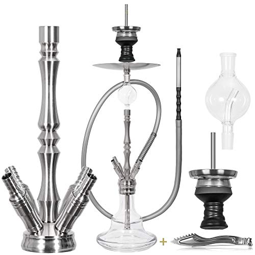 Cakety Narghilè in acciaio INOX con raccoglitore per melassa, acciaio inossidabile shisha premium, con bocchino portatile in acciaio INOX