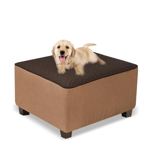 NeColorLife Waterproof Square Ottoman Cover, Large,Dark Coffee
