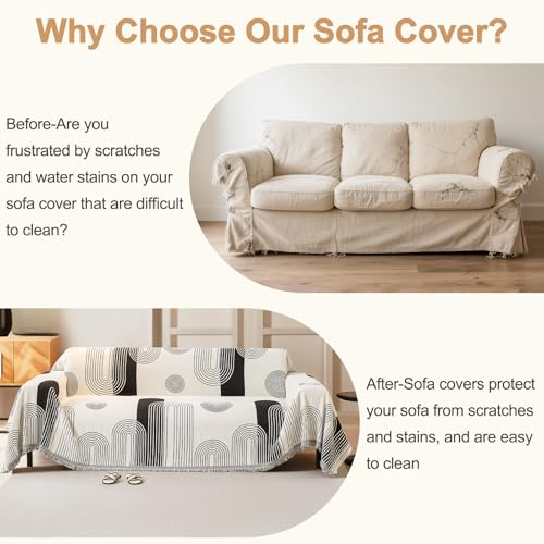 Capslpad Sofa Überzug Weich Couch Überwurf Modernes Geometrie Schwarz Couch Überzug Hund & Katze Sofa Cover Chenille Sofabezug Vielseitige Sofa Überwurfdecke 2/3/4 Sitzer 180x300cm