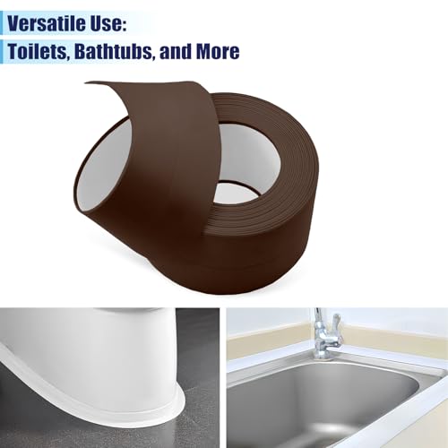 Image of Waterproof Seal Caulk Strip Tape Self Adhesive for Sink Toilet Bathroom Wall Edge Bathtub Oil-Proof Caulking Sealing Tape 1.5 inch x 10.5' (W*L) 3Pcs Brown
