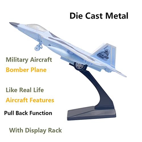 Ailejia Diecast F 22 Fighting Falcon Airplane Model Aircraft Army Air Force Toys Military Plane Pull Back With Lights And Sounds (F 22 Blue) #TOP5