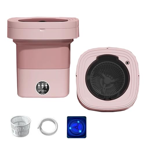 Portable Washing Machine 14L Upgraded Large Capacity Washer 2 In 1 Apartment Washers 7.5x7.5x11in Foldable Washers Space Saver For Cleaning Sock, Underwear(Pink)