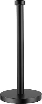 Black Paper Towel Holder, Stainless Steel, with Anti Slip Weighted Base