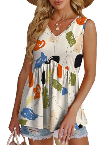 Image of OFEEFAN Womens Tank Tops 2025 Flowy Peplum Tops for Women Dressy Sleeveless V Neck Babydoll Tank Tops