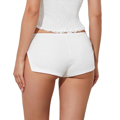 Image of KMBANGI Y2k Sexy Micro Shorts for Women Low Waist Side Slit Boyshort Slim Booty Shorts Lounge Pj Bottom Cute Sleepwear
