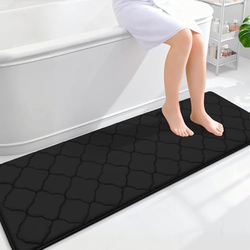 OLANLY Memory Foam Bath Mat Rug 59x20, Ultra Soft and Absorbent Bathroom Rugs, Non-Slip, Comfortable, Machine Washable Bath Carpet for Bathroom Floor, Tub, Shower and Home Decor Accessories, Black by OLANLY - Used condition - US$18.14
