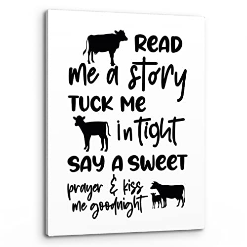 Image of PHAMTE Cow Nursery Decor, Cow Wall Decor- Read Me a Story Tuck Me In Tight, Farm Nursery Decor, Farm Animal Cow Poster Print Framed Canvas Painting For Kids Bedroom Nursery Home Decor(11x14 Inch)