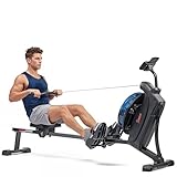 Sunny Health & Fitness Hydro + máquina de Remo de Agua magnética Inteligente de Doble Resistencia en Azul - SF-RW522017BLU