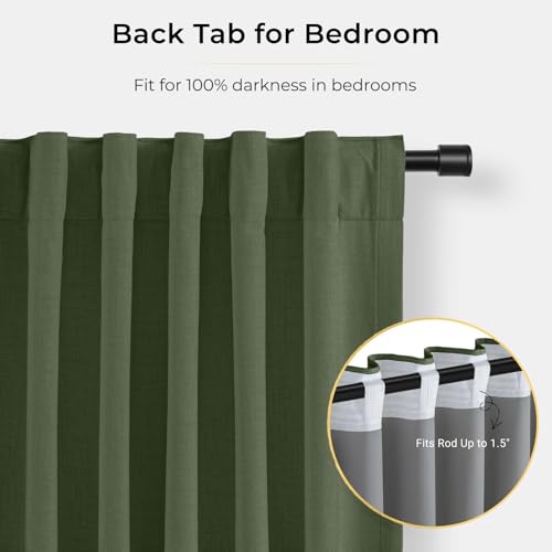 Image of INOVADAY 100% Blackout Curtains for Bedroom, Olive Green Black Out Curtains 80 Inch Long, Clip Rings Linen Blackout Drapes, Thermal Insulated Room Darkening for Living Room, 2 Panels - W50xL80