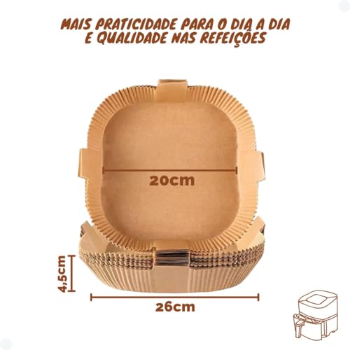 Forma Descartável de Papel Quadrada Para Assadeira Air Fryer Com 50 Unidades, Folhas de Pergaminho Q