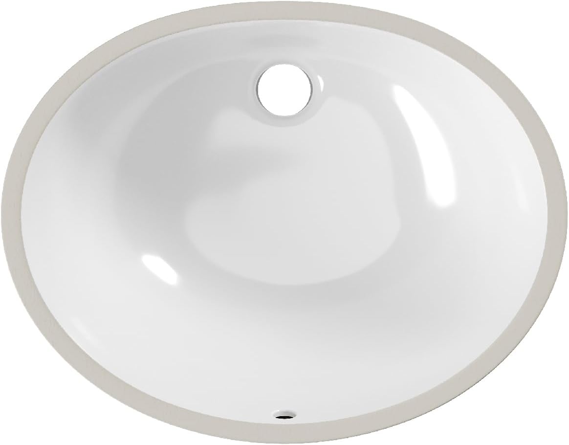 ARIEL 16" x 19.63" Oval Undermount Bathroom Sink Vanity In White, Porcelain UPC Certified Material, Space-Saving, Overflow-Proof, Modern Design